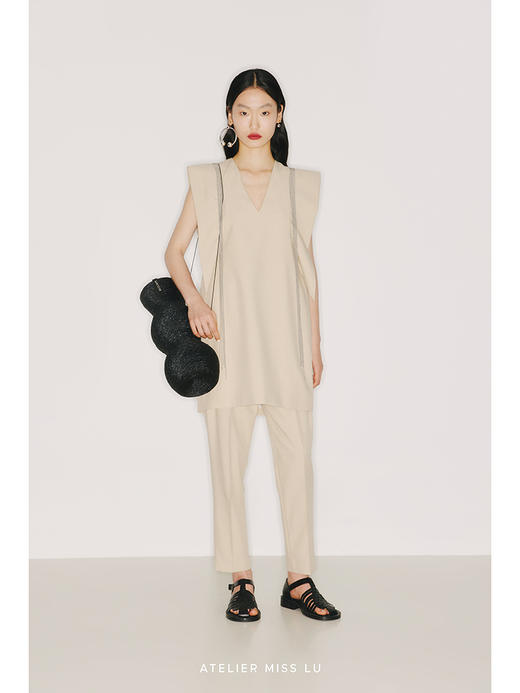 【巴黎郊野】金属流苏设计燕麦浅绿V领飞袖连衣裙/22000011 商品图0