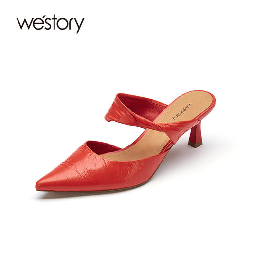 westory高跟鞋女细跟尖头一脚蹬小羊皮单鞋2021新款春W21AH52141 商品图0