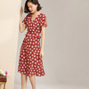 米思阳时尚印花夏季新款V领气质荷叶边高腰设计显瘦雪纺连衣裙 商品缩略图1