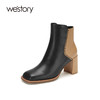 westory2020冬季新款真皮漆皮高跟靴英伦风切尔西靴女W20DS80121 商品缩略图0
