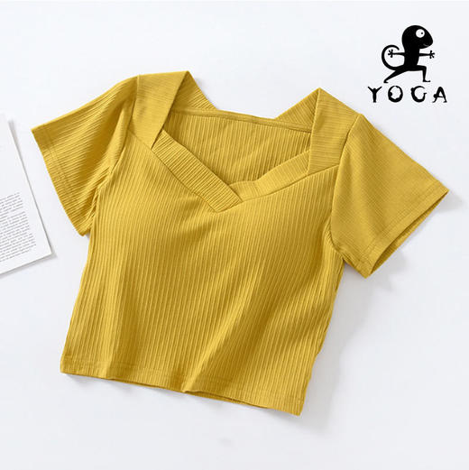 壁虎瑜伽【2203SY152】V领带胸垫露脐短袖（有胸垫）【七十二小时发货】 商品图10