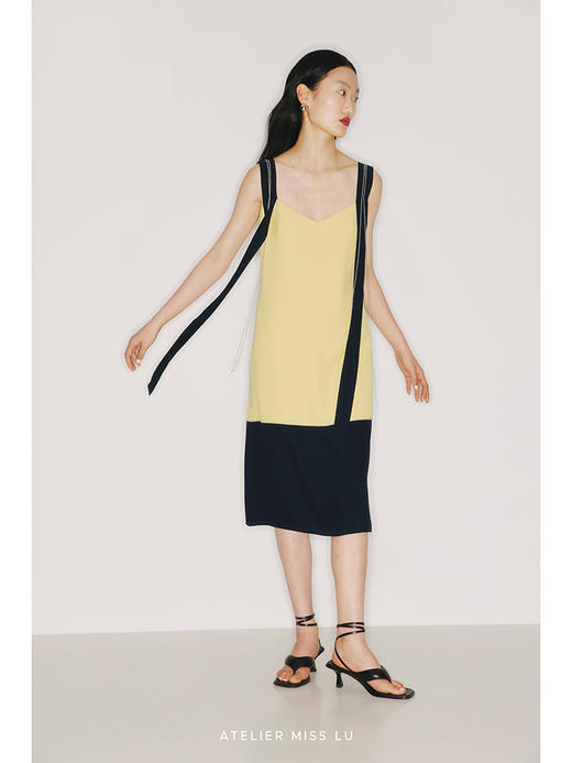 【Gelato】手工金属订珠冰激凌黄撞色拼接A字吊带连衣裙/22000012 商品图1