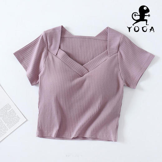 壁虎瑜伽【2203SY152】V领带胸垫露脐短袖（有胸垫）【七十二小时发货】 商品图8