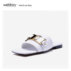 westory2020年夏新金属方头平底外穿网红拖鞋W20BJ60731