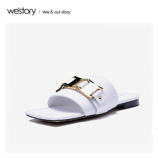 westory2020年夏新金属方头平底外穿网红拖鞋W20BJ60731 商品图0