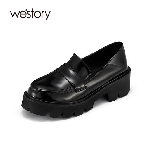 westory纯色质感乐福鞋一脚蹬英伦风单鞋真皮厚底新款经典小皮鞋S22AM54371 商品图0