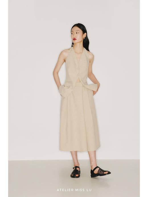 【假面】挂脖露背设计燕麦浅驼收腰马甲/22005 商品图0