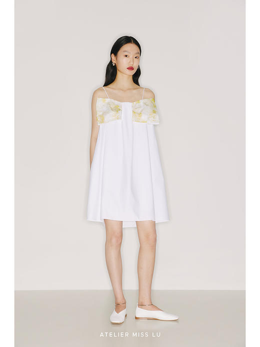 【棉花糖】品牌定制桑蚕丝印花造型蝴蝶结廓形吊带连衣裙/22000032B 商品图0