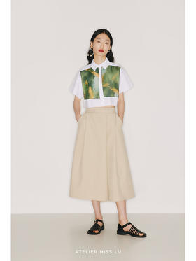 【芝山森林】品牌定制印花欧根纱飘片设计纯白衬衣/220012A