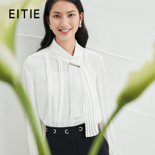 EITIE爱特爱气质飘带直筒雪纺衫女春季新款洋气通勤白色显瘦6513209 商品图0