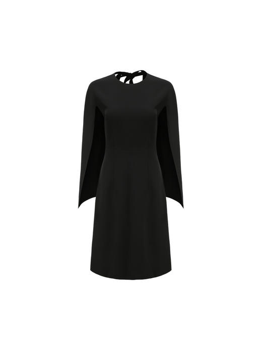 【午夜飞行】露背飘带设计黑色水袖收腰连衣裙/22000016 商品图4