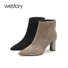 westory2020冬季新款女鞋韩版短靴尖头时装靴W20DS80031