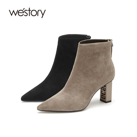 westory2020冬季新款女鞋韩版短靴尖头时装靴W20DS80031 商品图0