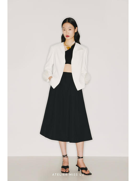 【共伴】腰部斜拉设计黑色A字高腰阔腿裤/2200012A 商品图3