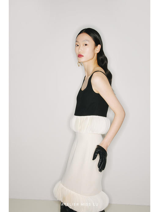 【琴尾】下摆重工圆片欧根纱拼接象牙白半裙/220001B 商品图2