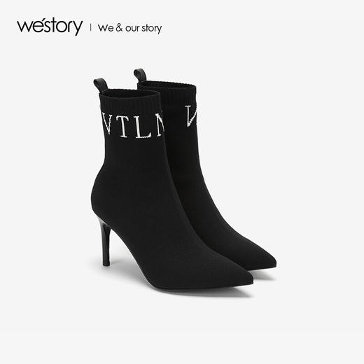 westory商场同款冬季袜子靴短筒弹力靴女靴高跟鞋W284C80001 商品图0