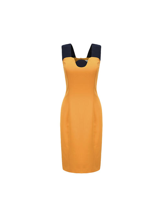 【午后海平线】圆半初升领口设计日落黄撞色修身连衣裙/22000026B 商品图4