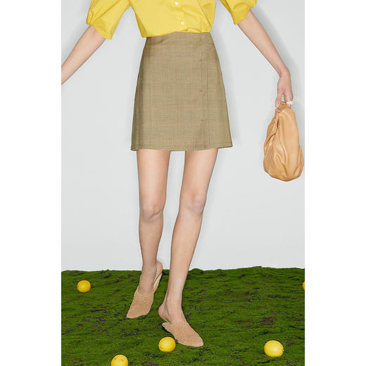 【商场同款】麦檬夏格纹不对称折叠高腰半身裙5C5140941 商品图2