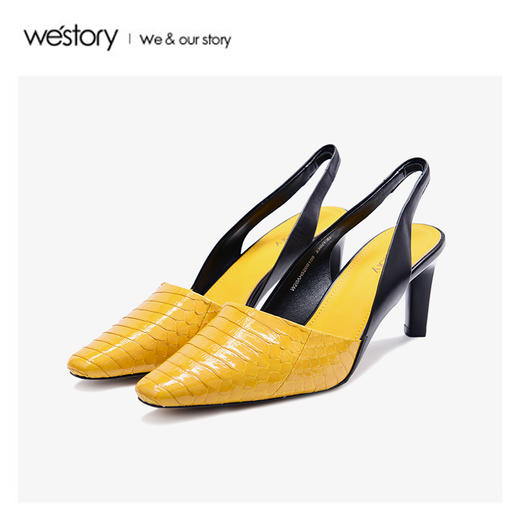 westory2020新款彩色蛇皮尖头高跟鞋女细跟时尚凉鞋W20AH52001 商品图0
