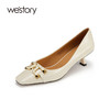 westory新品漆皮高跟鞋小方头金属扣单鞋细跟浅口通勤职场女鞋S22AE54291 商品缩略图0