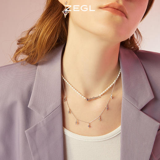 ZEGL设计师银河甜心系列四芒星项链女轻奢小众人造珍珠锁骨链配饰 商品图1