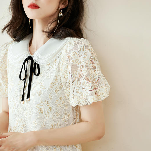 剩S/M/L/XL 芳外 夏季温婉优雅蕾丝中长裙宽松灯笼袖连衣裙1025 商品图4