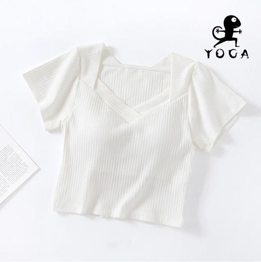 壁虎瑜伽【2203SY152】V领带胸垫露脐短袖（有胸垫）【七十二小时发货】 商品图7
