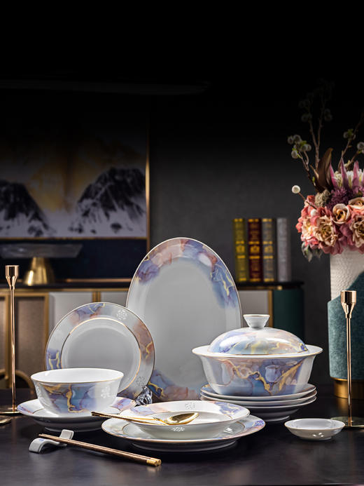 富玉  景德镇餐具新中式大胆撞色浮想餐具套装家用组合 商品图2
