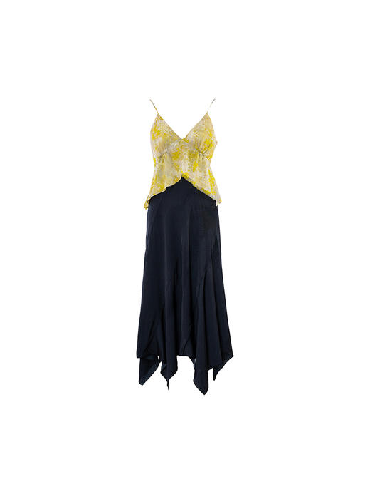 【Mimosa】品牌定制桑蚕丝印花斜裁不规则下摆吊带连衣裙/22000022 商品图4