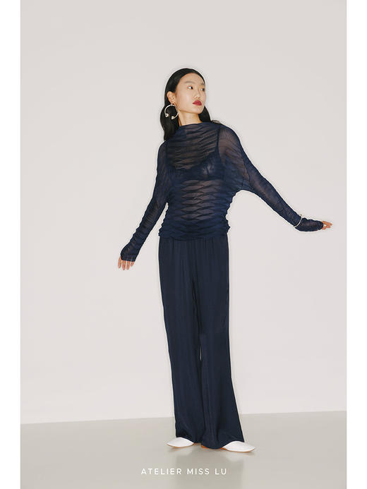 【百折】异形压褶设计极夜蓝透视上衣/220015A 商品图2