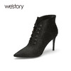 westory2020冬季新款真皮系带小牛皮时装靴高跟靴女W20DS80361 商品缩略图0