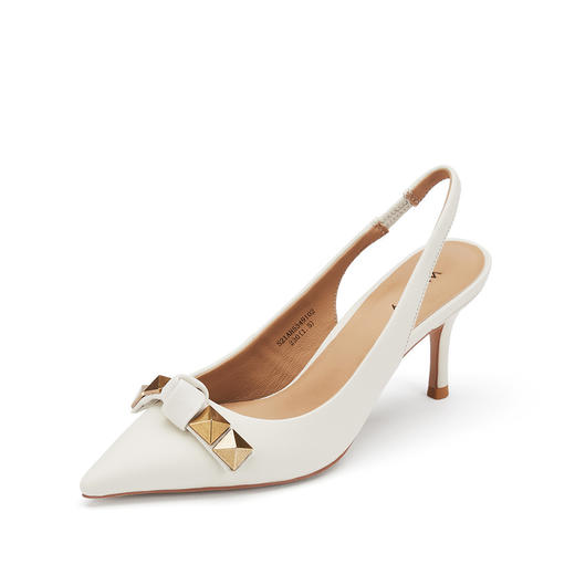 westory女鞋2021夏季新款浅口蝴蝶结柳丁扣细高跟浅口单鞋包头凉鞋女夏S21AH53491 商品图0