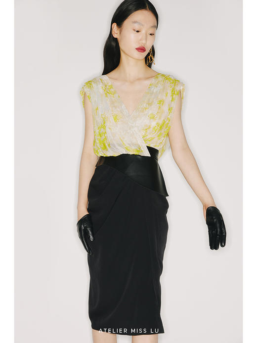 【光点】品牌定制桑蚕丝印花立裁拼接连衣裙/22000018 商品图3