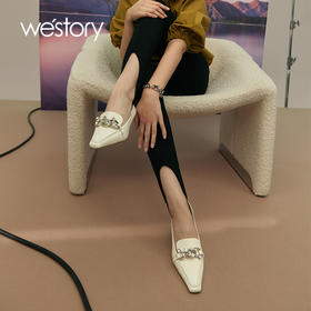 westory高跟鞋女春季链条尖头细跟婚鞋单鞋52421