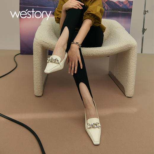 westory高跟鞋女春季链条尖头细跟婚鞋单鞋52421 商品图0