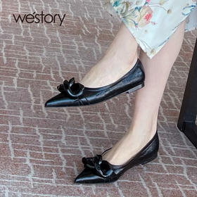 westory平底单鞋女2021春季新款真皮尖头一脚蹬豆豆鞋W21AE53061
