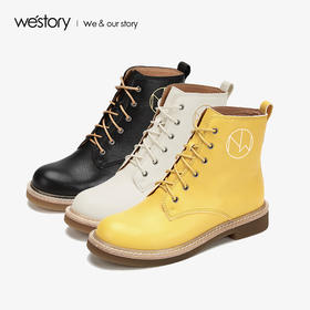 westory商场同款马丁靴女鞋平底牛皮革系带舒适短靴W29DS80221