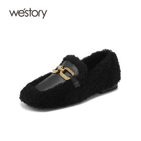 westory冬季新款真皮加绒豆豆鞋乐福鞋平底外穿一脚蹬懒人鞋女S22AM54381