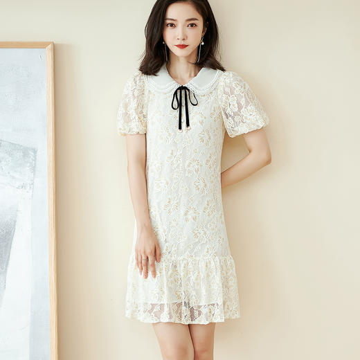剩S/M/L/XL 芳外 夏季温婉优雅蕾丝中长裙宽松灯笼袖连衣裙1025 商品图3