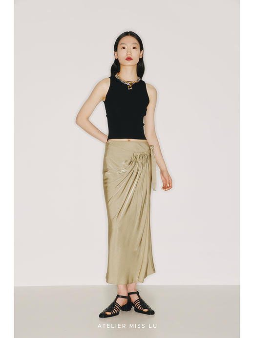 【泰西丝】浅金绿可调节腰围一片式裹身立裁半裙/2200011 商品图0