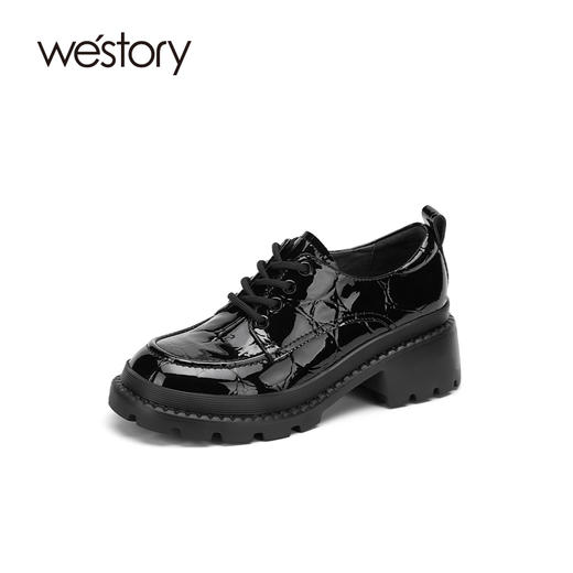 westory2021秋季新款英伦风系带厚底小皮鞋粗跟单鞋S21CM36291 商品图0