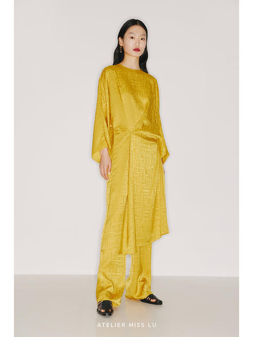 【时髦纸片人】定制款日本进口三醋酸肌理琉璃黄立裁连衣裙/22000019B 商品图1