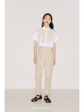 【绅士】宽褶裥燕麦浅驼高腰锥形裤/220007