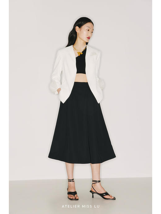 【共伴】腰部斜拉设计黑色A字高腰阔腿裤/2200012A 商品图2