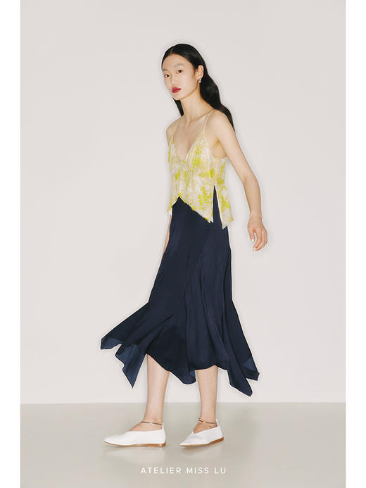 【Mimosa】品牌定制桑蚕丝印花斜裁不规则下摆吊带连衣裙/22000022 商品图3