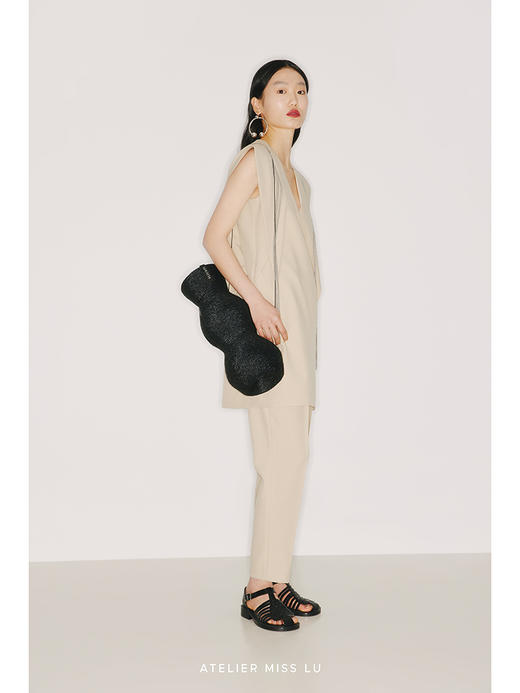 【巴黎郊野】金属流苏设计燕麦浅绿V领飞袖连衣裙/22000011 商品图1