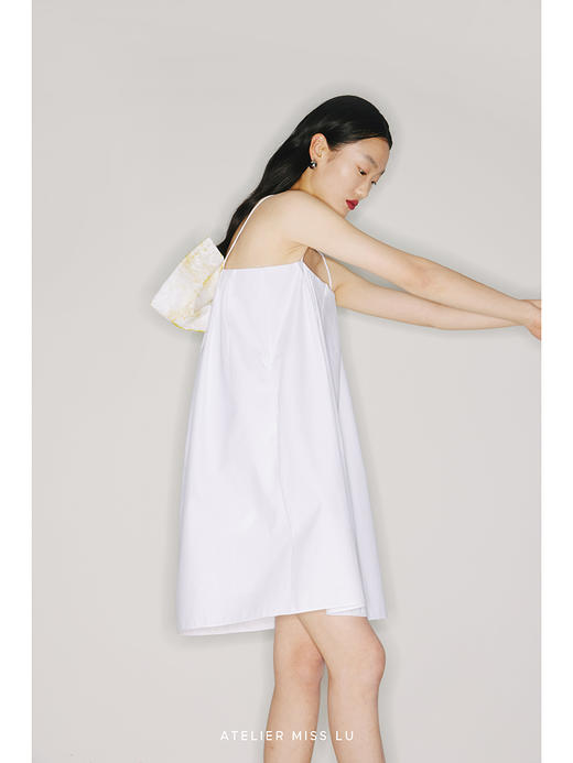 【棉花糖】品牌定制桑蚕丝印花造型蝴蝶结廓形吊带连衣裙/22000032B 商品图3