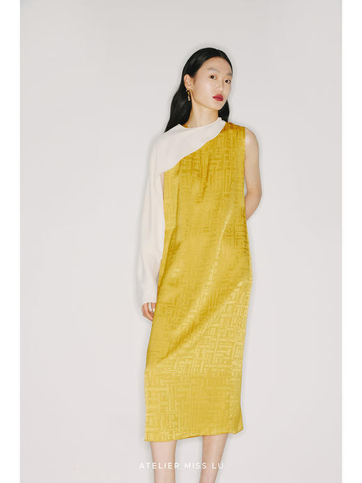 【迷宫】日本进口三醋酸可拆卸袖套琉璃黄连衣裙两件套/22000020B 商品图3