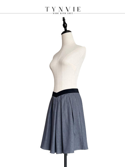 TYNVIE V腰大褶皱插袋中裙- 灰色 商品图1