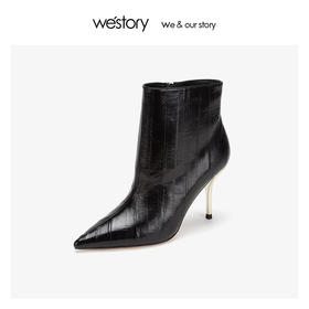 westory细酒杯超高跟时装短靴真皮气质女鞋2019冬新款W29DS80451